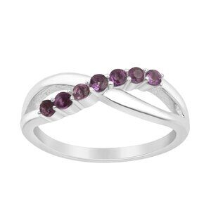 2MM Round Amethyst 925 Sterling Silver Seven Stone Crossover Stackable Ring